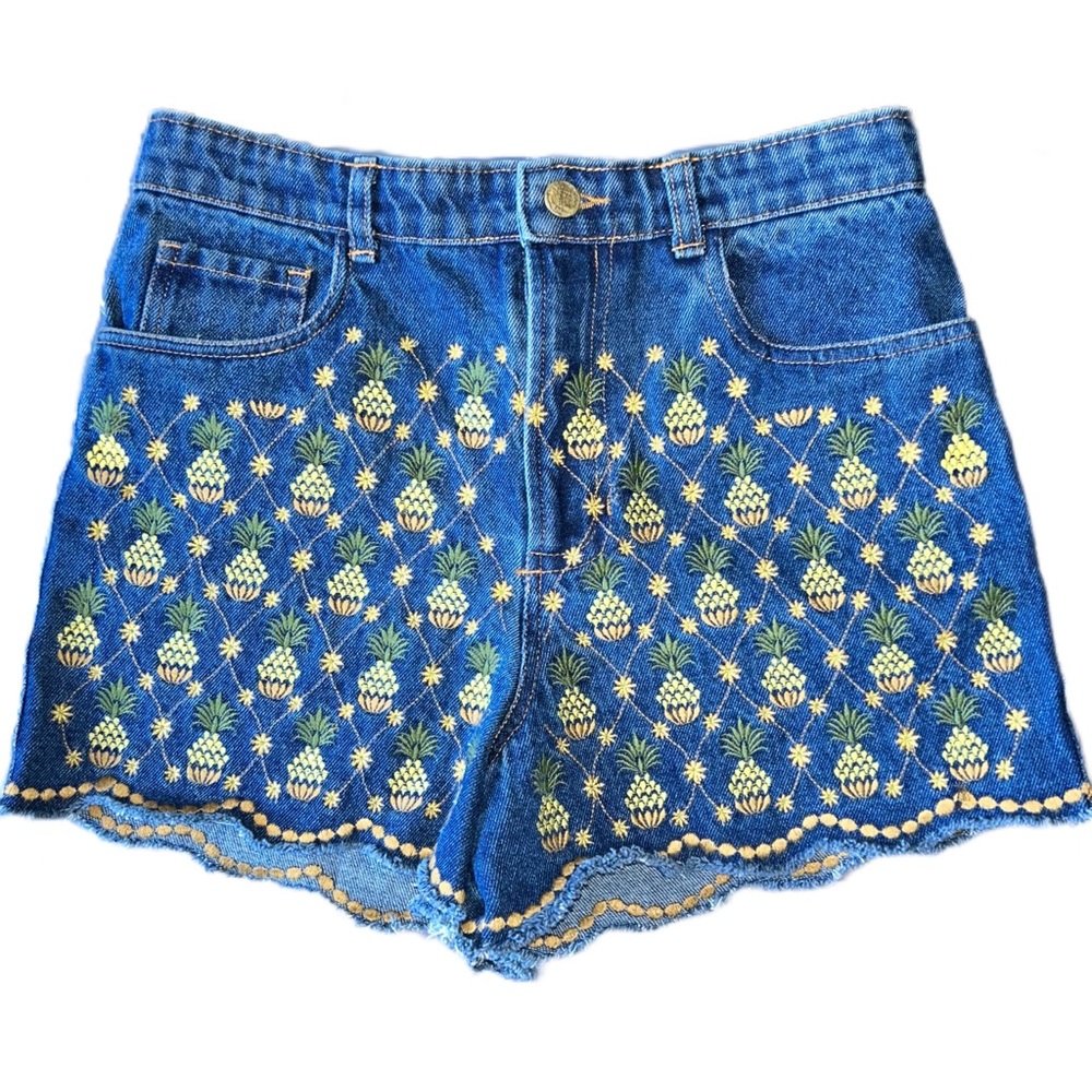 FARM Rio Denim Embroidered Pineapple High Waisted Shorts Size Small
